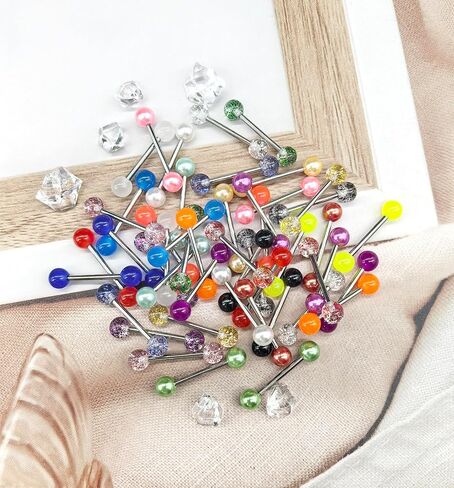 48Pcs 14G Stainless Steel Nipple Rings Tongue Rings Straight Barbell Bars Piercing Glow in Dark Flexible Retainer Piercing Jewelry for Women Men 16mm Bar in Saudi Arabia