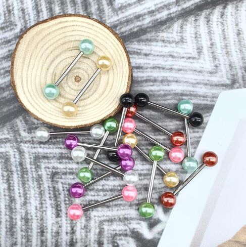 48Pcs 14G Stainless Steel Nipple Rings Tongue Rings Straight Barbell Bars Piercing Glow in Dark Flexible Retainer Piercing Jewelry for Women Men 16mm Bar in Saudi Arabia