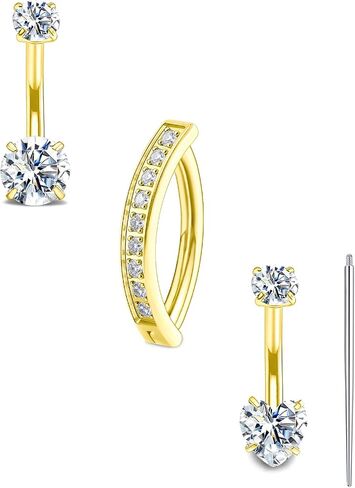 Kosuwo Mimosa Stone 925 Sterling Silver Navel Ring Women's Navel Piercing Jewelry Hypoallergenic Sterling Silver Navel Ring Cute Navel Piercing Ring 3-Piece Set in Saudi Arabia