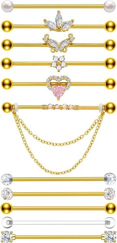 Industrial Piercing Jewelry Gold Silver Industrial Bar 14G Surgical Stainless Steel Industrial Earrings Chain Butterfly Flower Heart Industrial Barbell 1 1/2"(38mm) Bar Length in Saudi Arabia