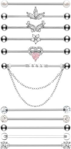 Industrial Piercing Jewelry Gold Silver Industrial Bar 14G Surgical Stainless Steel Industrial Earrings Chain Butterfly Flower Heart Industrial Barbell 1 1/2"(38mm) Bar Length in Saudi Arabia