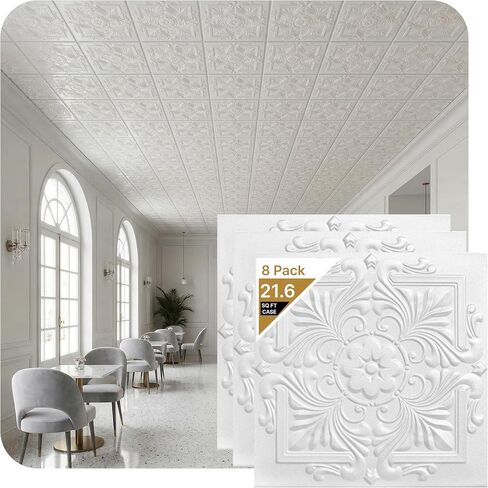 بلاط السقف A La Maison Ceilings R14 الفيكتوري المطلي مسبقًا من الفوم (129.6 قدم مربع/العلبة)، عبوة من 48 قطعة، أسود غير لامع in Kuwait