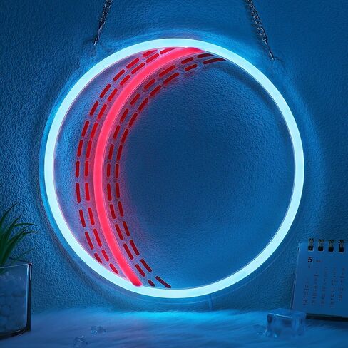 OkiyiD Cricket Ball Neon Sign – Sport Shaped LED Light for Game Room Man Cave Bar Decor, Cricket Gifts for Boys Men Dad Husband, USB Powered Dimmable Wall Decor Accessories in Saudi Arabia