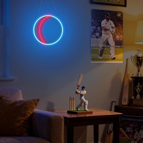 OkiyiD Cricket Ball Neon Sign – Sport Shaped LED Light for Game Room Man Cave Bar Decor, Cricket Gifts for Boys Men Dad Husband, USB Powered Dimmable Wall Decor Accessories in Saudi Arabia