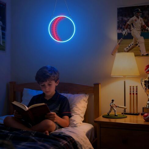OkiyiD Cricket Ball Neon Sign – Sport Shaped LED Light for Game Room Man Cave Bar Decor, Cricket Gifts for Boys Men Dad Husband, USB Powered Dimmable Wall Decor Accessories in Saudi Arabia