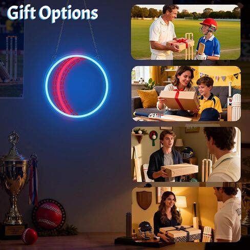 OkiyiD Cricket Ball Neon Sign – Sport Shaped LED Light for Game Room Man Cave Bar Decor, Cricket Gifts for Boys Men Dad Husband, USB Powered Dimmable Wall Decor Accessories in Saudi Arabia