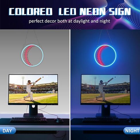 OkiyiD Cricket Ball Neon Sign – Sport Shaped LED Light for Game Room Man Cave Bar Decor, Cricket Gifts for Boys Men Dad Husband, USB Powered Dimmable Wall Decor Accessories in Saudi Arabia