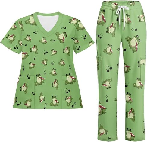 Scrubs for Women Set - V-Neck Top and Pants with Pockets Nurse Uniform Fun and Comfortable Workwear in Saudi Arabia