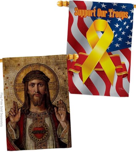 Feast of Sacred Heart of Jesus Canvas Burlap Flag Support Our Troop Burlap Wall Hanging Decor Home Porch Religious Room Tapestry Faith Fathers Day Cemetery Decorations for Grave Yard Catholic Gifts in Saudi Arabia