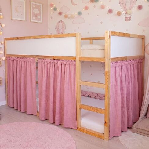 Breling 3 Pcs Panel Muslin Cotton Curtains Set for Loft Bed Pink Bunk Bed Privacy Curtains Breathable Fabric with Storage Bag for Bedroom Playhouse Dorm in Saudi Arabia