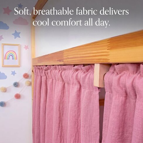 Breling 3 Pcs Panel Muslin Cotton Curtains Set for Loft Bed Pink Bunk Bed Privacy Curtains Breathable Fabric with Storage Bag for Bedroom Playhouse Dorm in Saudi Arabia