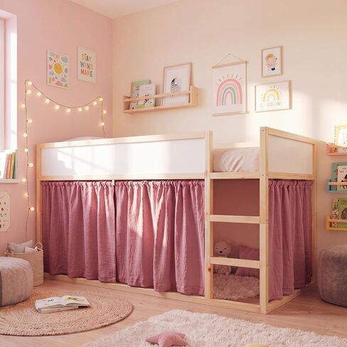 Breling 3 Pcs Panel Muslin Cotton Curtains Set for Loft Bed Pink Bunk Bed Privacy Curtains Breathable Fabric with Storage Bag for Bedroom Playhouse Dorm in Saudi Arabia