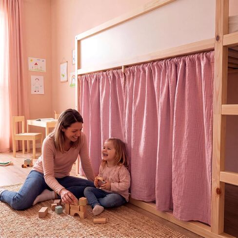 Breling 3 Pcs Panel Muslin Cotton Curtains Set for Loft Bed Pink Bunk Bed Privacy Curtains Breathable Fabric with Storage Bag for Bedroom Playhouse Dorm in Saudi Arabia