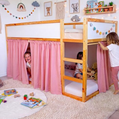 Breling 3 Pcs Panel Muslin Cotton Curtains Set for Loft Bed Pink Bunk Bed Privacy Curtains Breathable Fabric with Storage Bag for Bedroom Playhouse Dorm in Saudi Arabia