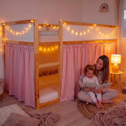 Breling 3 Pcs Panel Muslin Cotton Curtains Set for Loft Bed Pink Bunk Bed Privacy Curtains Breathable Fabric with Storage Bag for Bedroom Playhouse Dorm in Saudi Arabia
