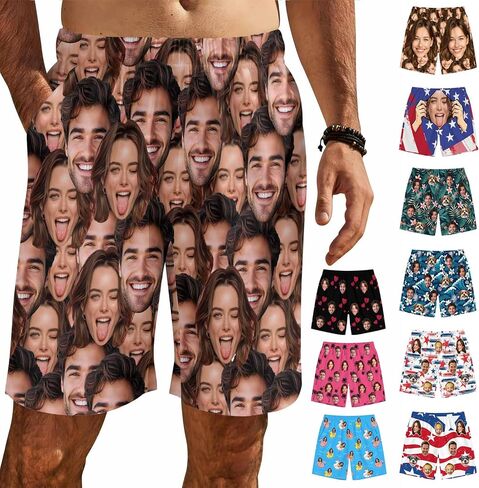 Custom Swim Trunks Men Personalized Bathing Suit with Face Funny Short USA Flag Hawaiian Board Short Gift for Boyfriend Dad in Saudi Arabia