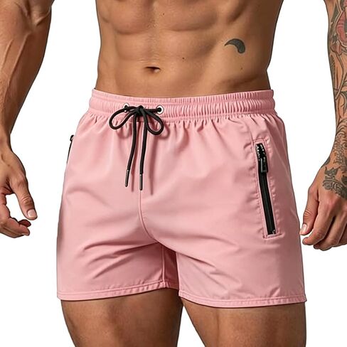 Mens 5 Inch Swim Trunks Bathing Suit Quick Dry Board Shorts with Zipper Pockets Inseam Design for Men in Saudi Arabia