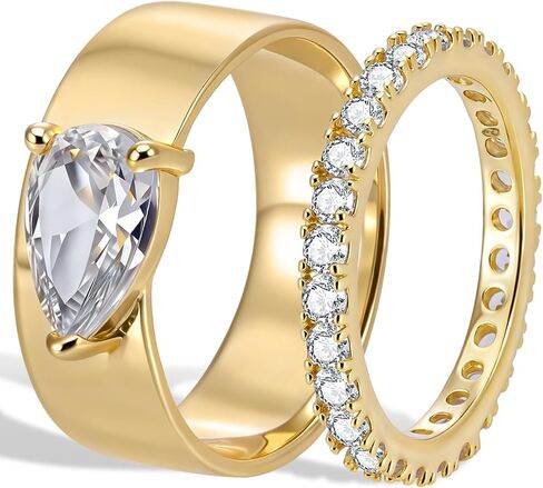 Gold Plated Pear Shaped Engagement Rings for Women Radiant Cut Oval Baguette Solitaire Ring Fashion Wedding Dainty Stacking Cubic Zirconia Eternity Band Ring Size 4-9 in Saudi Arabia