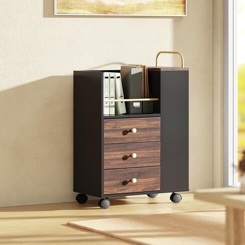 Mobile File Cabinet with 3 Drawers, 20" Wood Lateral Filing Cabinet with Lockable Wheels, Fit Letter/A4 Size or Home Office, Utility Cart with Open Storage Shelf, Light Wood in Saudi Arabia
