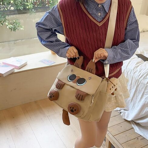 Kawaii Messenger Bag for Women Nylon Crossbody Bags Y2K Aesthetic Purse with Cute Accessory Pendant in Saudi Arabia
