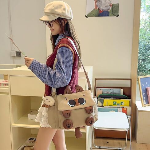 Kawaii Messenger Bag for Women Nylon Crossbody Bags Y2K Aesthetic Purse with Cute Accessory Pendant in Saudi Arabia