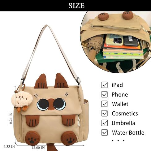 Kawaii Messenger Bag for Women Nylon Crossbody Bags Y2K Aesthetic Purse with Cute Accessory Pendant in Saudi Arabia