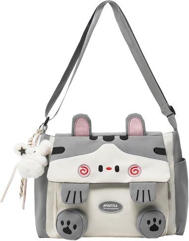 Kawaii Messenger Bag for Women Nylon Crossbody Bags Y2K Aesthetic Purse with Cute Accessory Pendant in Saudi Arabia