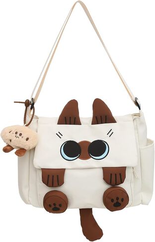 Kawaii Messenger Bag for Women Nylon Crossbody Bags Y2K Aesthetic Purse with Cute Accessory Pendant in Saudi Arabia
