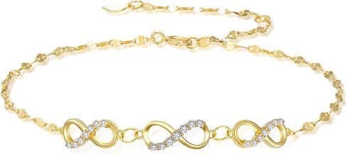 خلخال من SISGEM 14k Gold Lab Grown Diamond Infinity للنساء، هدايا مجوهرات كاحل من الذهب الحقيقي عيار 14 قيراط لها مقاس 9.4-11 بوصة in Kuwait
