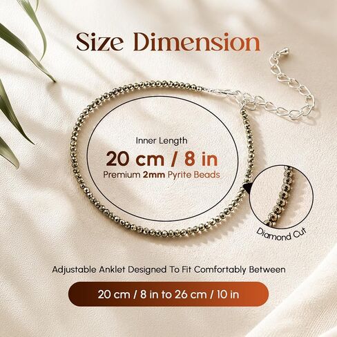 Pyrite Anklet For Wealth & Prosperity Spiritual IGL Certified Pyrite Ankle Bracelet for Women Natural Healing Stone Beaded Adjustable Foot Anklet Gift for Her in Saudi Arabia