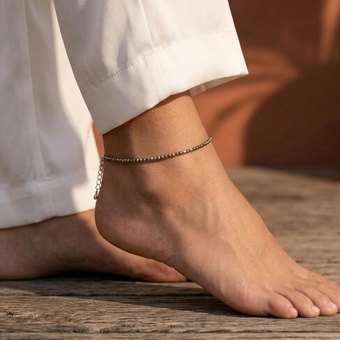 Pyrite Anklet For Wealth & Prosperity Spiritual IGL Certified Pyrite Ankle Bracelet for Women Natural Healing Stone Beaded Adjustable Foot Anklet Gift for Her in Saudi Arabia