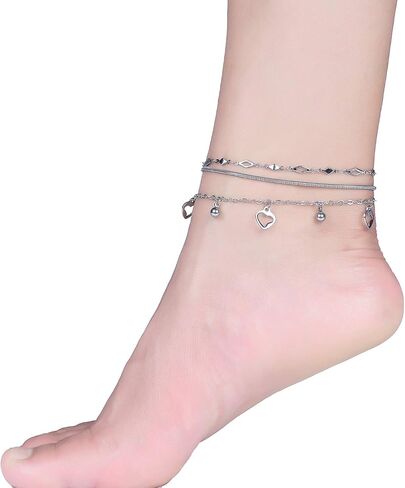 Stainless Steel Ankle Bracelet for Women, 14K Gold Plated Anklets Set 8.2"+2" Adjustable Waterproof Jewelry Gift in Saudi Arabia