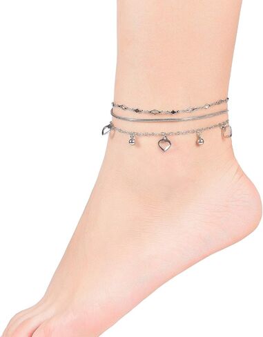 Stainless Steel Ankle Bracelet for Women, 14K Gold Plated Anklets Set 8.2"+2" Adjustable Waterproof Jewelry Gift in Saudi Arabia