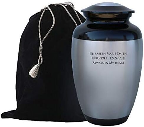MEMORIALS 4U Classic Custom Engraved Cremation Urn - Handcrafted Urn for Human Ashes - Affordable Urn for Ashes with Velvet Bag (Silver) in Saudi Arabia