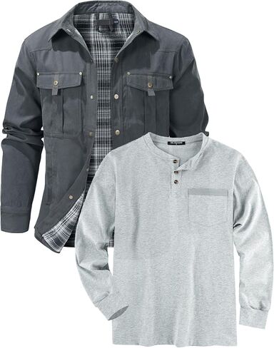 Mr.Stream Men's Flannel Jacket Grey 2XL Henley Grey 2XL in Kuwait