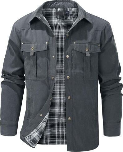 Mr.Stream Men's Flannel Jacket Grey 2XL Henley Grey 2XL in Kuwait