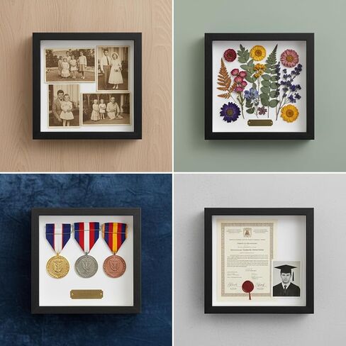 9.6x9.6 Shadow Box Frame, 1.7" Deep Picture Frame with Magnetic Clasp, Memory Box Display Case for Jersey Medal Ticket and 3D Items | Black in Saudi Arabia