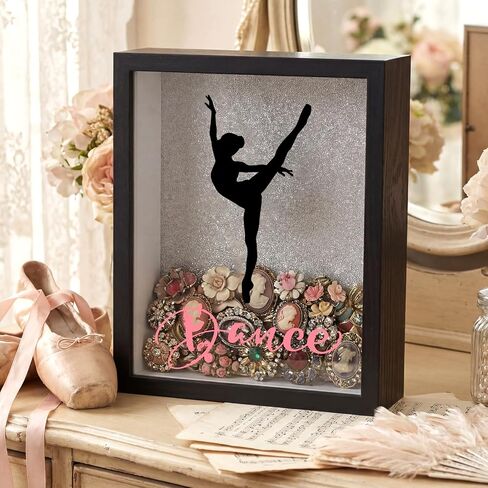 Qunclay 7"x9" Dance Pin Shadow Box Frame Custom Wooden Desktop Display Dancing Pose Name Competition Pin Shadow Box Display Case for Ballet International Dance Day Gift Recital Decor(Arabesque) in Kuwait