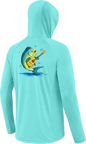 Men's UPF 50+ Fishing Hoodie, Long Sleeve UV Protection Sun Shirt with Hood Mask, Hooded Graphic Shirts for Outdoor in Kuwait