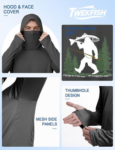 Men's UPF 50+ Fishing Hoodie, Long Sleeve UV Protection Sun Shirt with Hood Mask, Hooded Graphic Shirts for Outdoor in Saudi Arabia