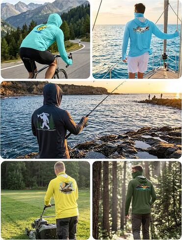Men's UPF 50+ Fishing Hoodie, Long Sleeve UV Protection Sun Shirt with Hood Mask, Hooded Graphic Shirts for Outdoor in Saudi Arabia