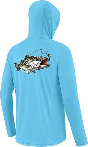 Men's UPF 50+ Fishing Hoodie, Long Sleeve UV Protection Sun Shirt with Hood Mask, Hooded Graphic Shirts for Outdoor in Saudi Arabia