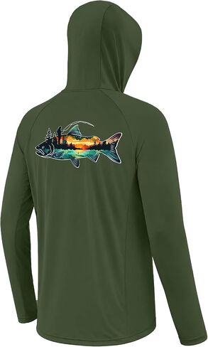 Men's UPF 50+ Fishing Hoodie, Long Sleeve UV Protection Sun Shirt with Hood Mask, Hooded Graphic Shirts for Outdoor in Saudi Arabia