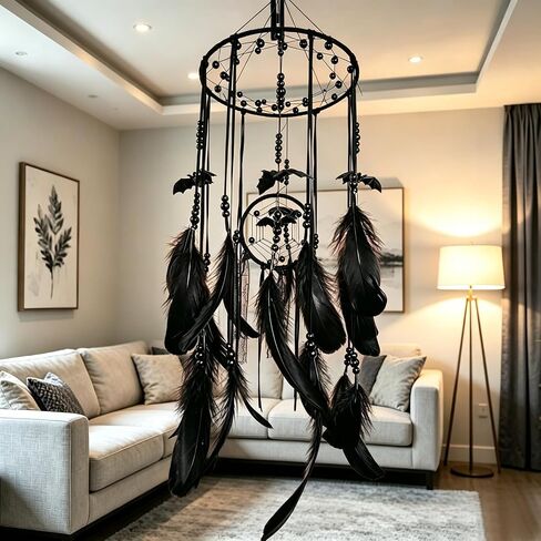 Halloween Gothic Black Dreamcatcher with Bats - Large Handmade Bohemian Wall Hanging for Witchy Home Outdoor Decor, Halloween Bat Decor, Dark Gothic Gift (Bat B) in Saudi Arabia
