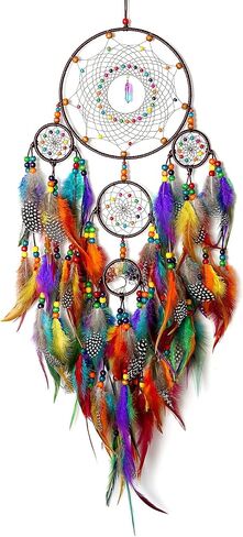 Large Dream Catchers, Handmade Woven Colorful Dream Catcher Wall Hanging, with Tree of Life Natural Healing Crystal Stone for Bedroom Wedding Party Decor, Festival Blessing Gift (Colorful) in Kuwait