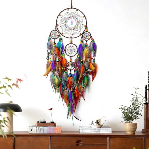 Large Dream Catchers, Handmade Woven Colorful Dream Catcher Wall Hanging, with Tree of Life Natural Healing Crystal Stone for Bedroom Wedding Party Decor, Festival Blessing Gift (Colorful) in Kuwait