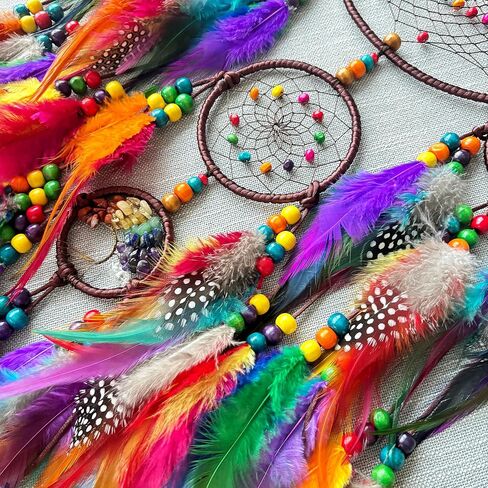Large Dream Catchers, Handmade Woven Colorful Dream Catcher Wall Hanging, with Tree of Life Natural Healing Crystal Stone for Bedroom Wedding Party Decor, Festival Blessing Gift (Colorful) in Kuwait