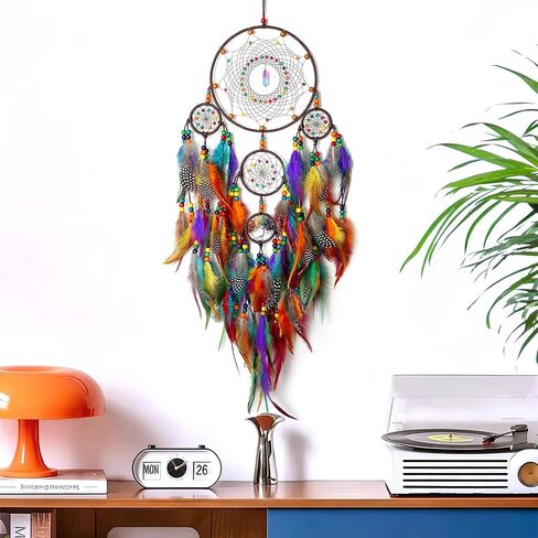 Large Dream Catchers, Handmade Woven Colorful Dream Catcher Wall Hanging, with Tree of Life Natural Healing Crystal Stone for Bedroom Wedding Party Decor, Festival Blessing Gift (Colorful) in Kuwait