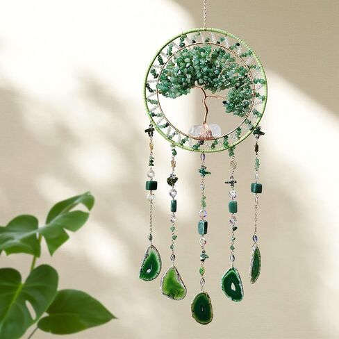 Tree Life Dream Catcher and Sun Catcher, Handmade Healing Crystal Boho Window Hanging for Home Decor, Rainbow Maker Wall Decor, for Women, Housewarming (Green) in Kuwait