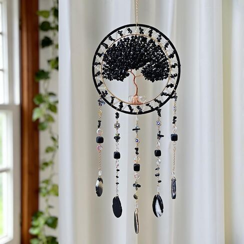 Tree Life Dream Catcher and Sun Catcher, Handmade Healing Crystal Boho Window Hanging for Home Decor, Rainbow Maker Wall Decor, for Women, Housewarming (Green) in Saudi Arabia